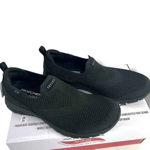 NEW Skechers Arc Fit 2.0 Black Size 7 Cascade Walking Sneakers Slip On Knit Flat - Picture 8 of 12